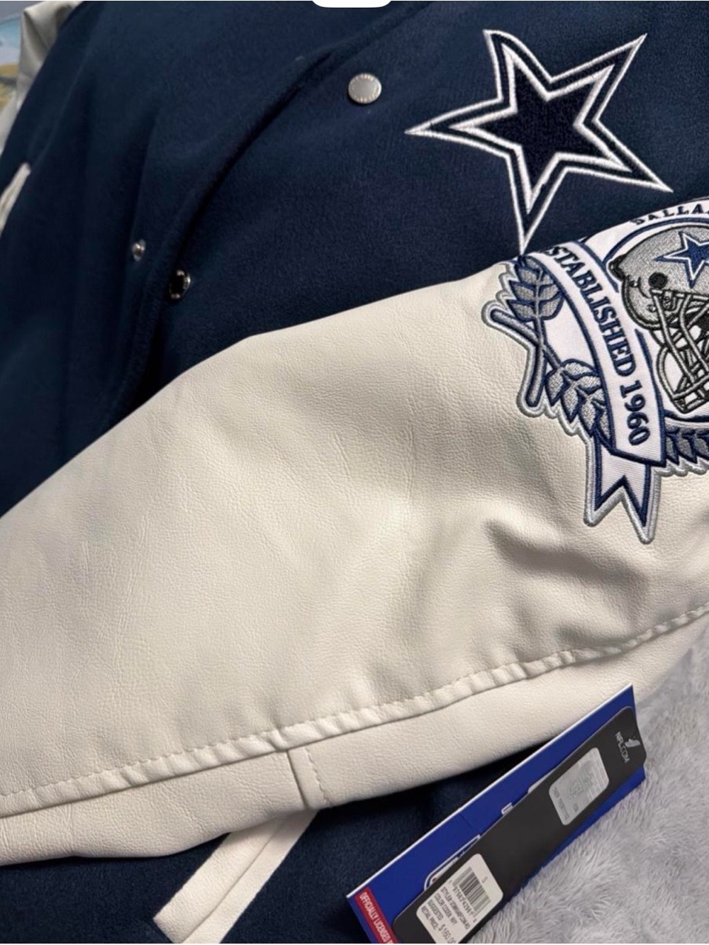 NFL Navy and White Dallas Cowboys Varsity Jacket